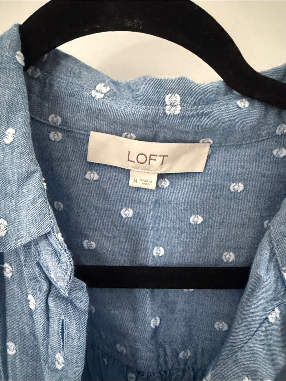 LOFT Light Blue Dot Print Short Sleeve Button-Front Shirt - Picture 2 of 4